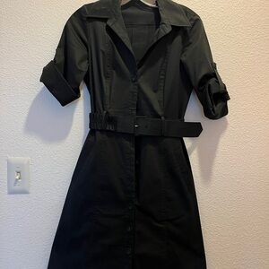 Ann Taylor Black 3/4 Sleeve Shirt Dress with Notched Collar